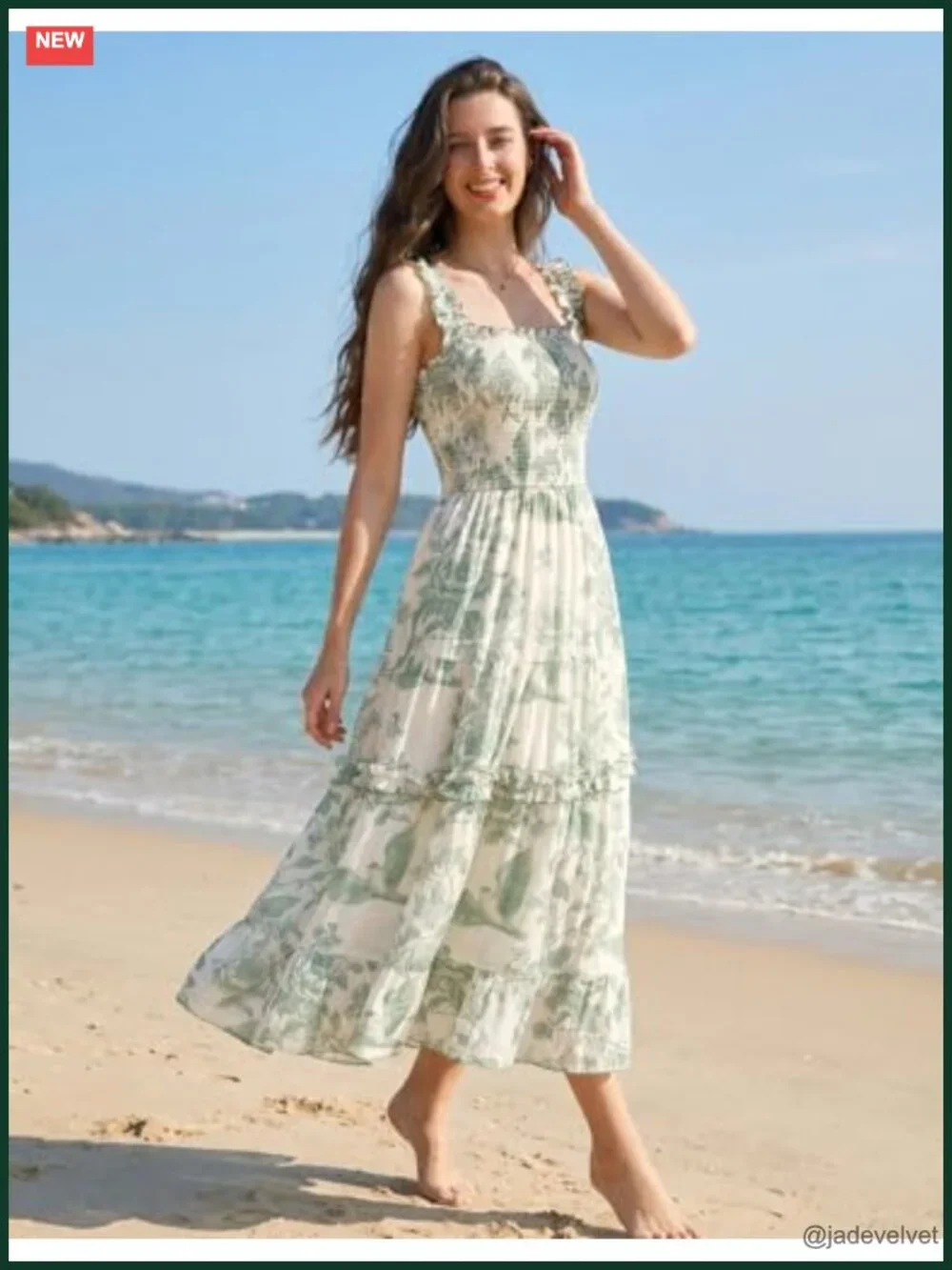 Floral Smocked Maxi Dress with Pockets, A-Line Sun Dress - Picture 4 of 6
